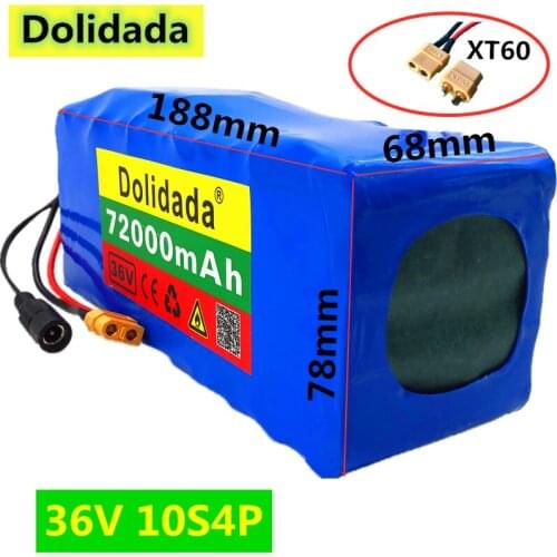 2021 NEW XT60 interface 36V battery 10S4P 72Ah battery pack 500W high power battery 42V72000mAh Ebike electric bike BMS