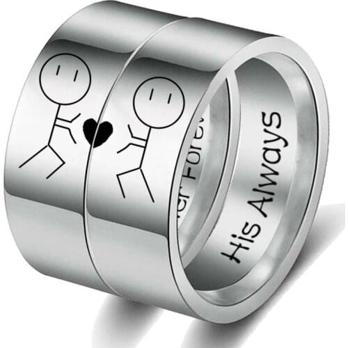 2021 Romantic Couple Finger Ring His Always Her Forever Simple Stainless Steel Wedding Engagement Rings Jewlery Valentines Gift