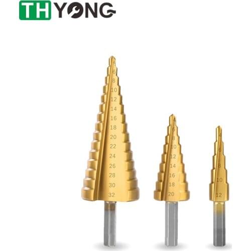 3pcs HSS Triangular Shank Titanium Coated Drill Bit Hand Tool Sets 4-12/20/32mm Wood Metal Hole Cutter Cone Step Drilling