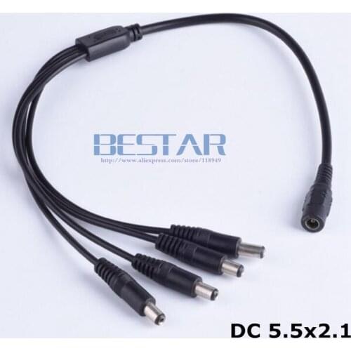 30CM DC 5.5*2.1 Jack Female Barrel 1 IN to 4 Out dc 5.5 2.1 mm 5.5x2.1mm Male Plug Power charging Cable for LED Light Controller