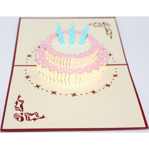 3D Laser Cut Handmade Carving Candle Birthday Cake Paper Invitation Greeting Cards PostCard Kids Birthday Party Gift + Envelope