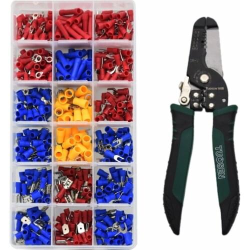 520PCS PVC spade Crimp Wire Cable Connector Terminal Male Female Kit with Crimping PliersFork Set Ring Lugs Rolled plier SN
