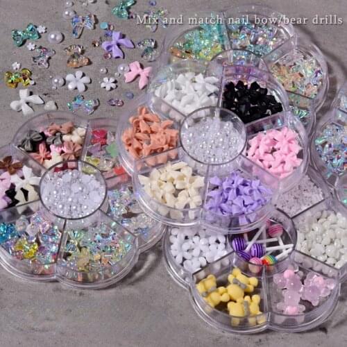 7grid /box nail accessories bow Aurora bear butterfly pearl mixed set nail decoration diamond rhinestone charms nail art decor