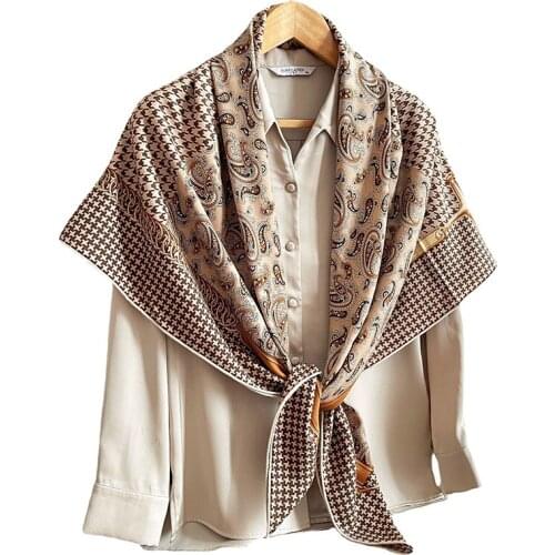 70% Cashmere 30% Silk Scarf Women Fashion Elegant Houndstooth Paisley Shawl Stole Big Blanket Kerchief 135*135cm