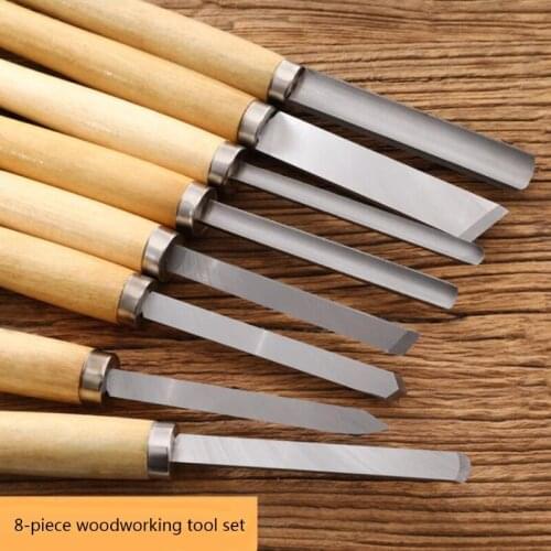 8pcs Wood Carving Knife Lathe Chisel Set Turning Tools Woodworking Gouge Skew Parting Spear For Wood Working Carving Projects