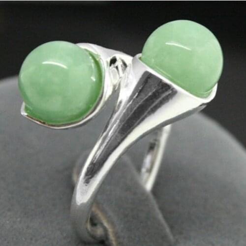 Free Shipping Hot selling^^^^ New Design two 6mm Blue Light Green Natural stone bead 925 Sterling Silver Ring 7/8/9/10 -Bride