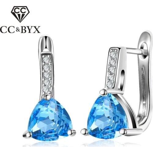 CC Charms Clip Earrings For Women Triangle Blue Cubic Zirconia Bridal Wedding Engagement Brincos Accessories CCE370