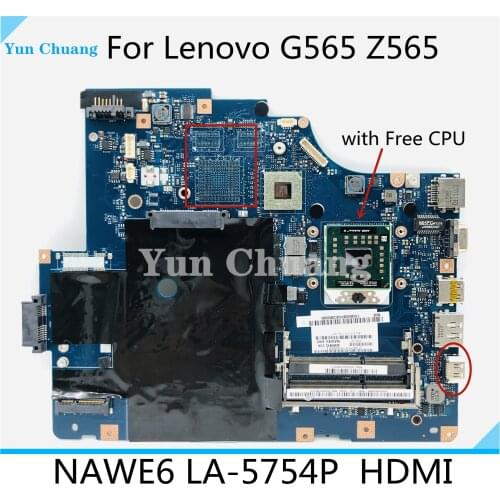 For Lenovo G565 Z565 Laptop Motherboard LA-5754P Main Board 11S69038329 Socket S1 DDR3 with Free CPU HDMI