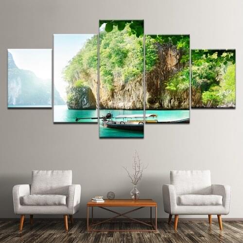 Canvas Painting A ship on oceanic landscape 5 Pieces Wall Art Painting Modular Wallpapers Poster Print living room Home Decor