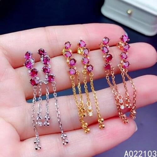 KJJEAXCMY fine jewelry 925 sterling silver inlaid natural pyrope garnet New girl elegant and delicate tassel gem Earrings suppor