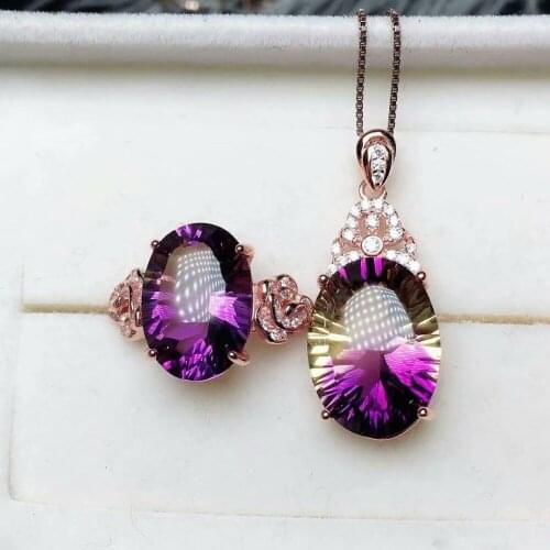 Shilovem 925 sterling silver piezoelectric ametrine pendants rings fine Jewelry send necklace classic wedding gift jctz10141216