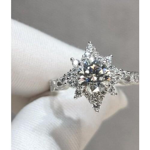 Inbeaut New Arrival 925 Silver Star Ring Excellent Cut Pass Diamond Test 1 ct D Color Moissanite Engagement Rings Party Jewelry