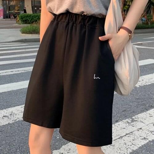Summer Letter embroidery vintage track shorts women loose high waist punk size jogger clothes Casual Loose Solid color jogger