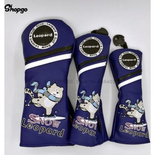 Cute Golf Snow Leopard Headcovers Golf Driver Fairway Woods Hybrid Covers 135ut Complete Set Mascot Novelty Gift