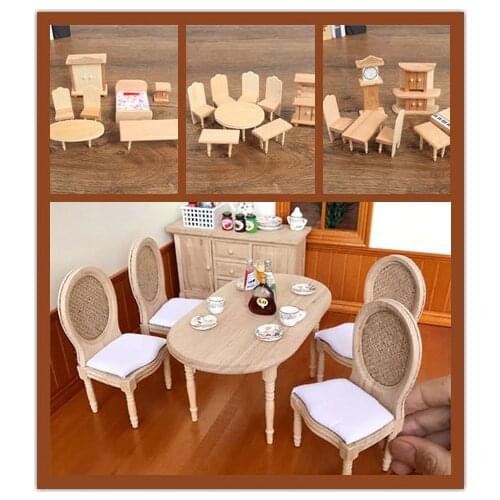 1/12 1set Miniature Dollhouse Furniture Wooden Dining Table Chair Set Simulation Toy