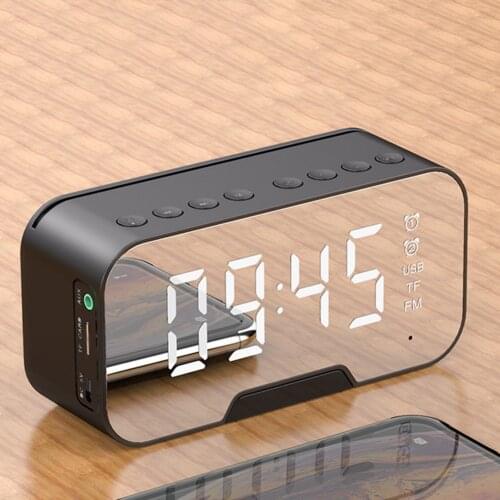 Multifunction Mirror Alarm Clock Speaker With FM Radio LED Mirror Snooze Wireless Subwoofer Music Player Table Clock