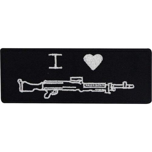 I LOVE Gun name tag iron on hook backing funny punk rock embroidered biker motorcycle patches for vest hat jeans