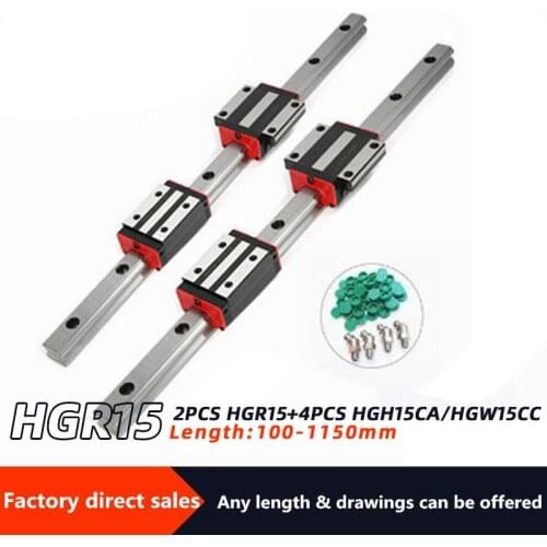 2PCS Linear Rail Guide HGR15 +4PCS HGH15CA/HGW15CC Linear Narrow/Flange carriges Sliding Block cnc parts