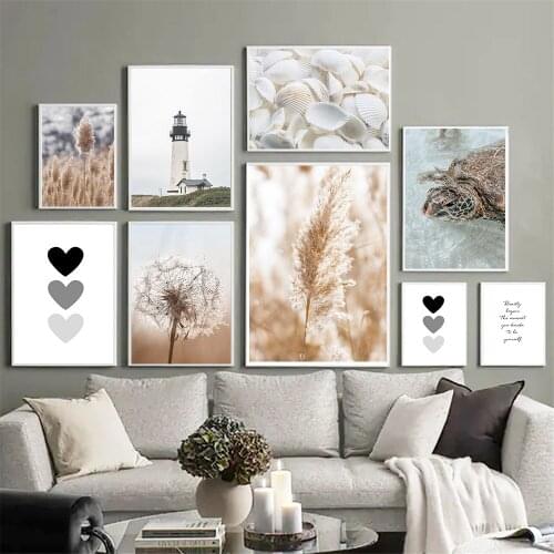 Dandelion Reed Weeds Plant Wall Art Poster Shell Tortoise Beach Lighthouse Print Heart Quotes Canvas Painting Nordic Home Decor