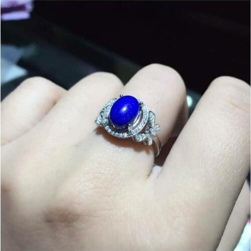 Natural Lapis ring Free shipping Natural real Lapis 925 sterling silver Ring Per jewelry 8*10mm