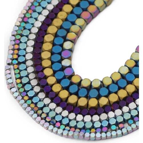 Natural Stone Matte Gold,Blue Square Hematite 2/3/4mm Loose Spacers Beads For Jewelry Making DIY bracelets Accessories Findings