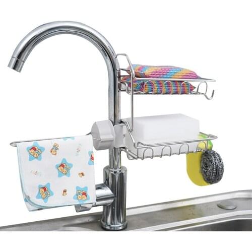 Stainless Steel Faucet Rack Kitchen Storage Shelf Sponge Dish Cloth Finishing Rack Drain Rack Pool Rag Storage Drain Dry Rack