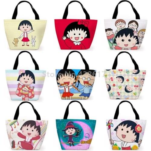 New Cute Chibi Maruko Chan Insulated Lunch Tote Bag for Women Girls Kids Lunch Box Thermal Cooler Bags