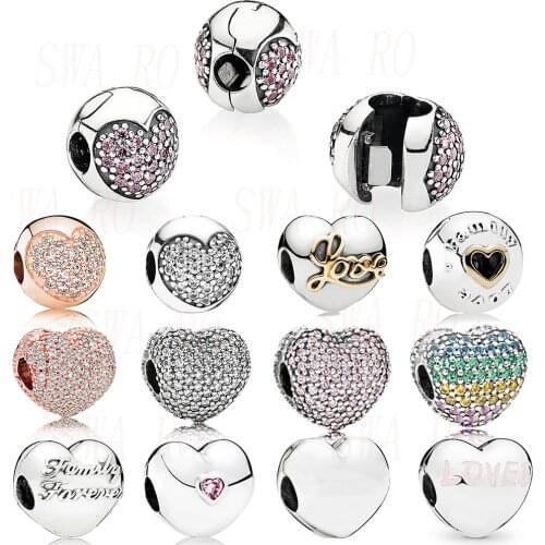 New Classic Fashion Silver 925 Family And Love, Love Of My Life, Heart, Rainbow Clip Diy Bracelet Original Woman Jewelry Gift