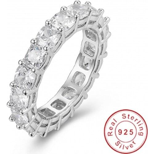 925 SILVER PAVE Cushion cut FULL SQUARE Simulated Diamond CZ ETERNITY BAND ENGAGEMENT WEDDING Stone Rings Size 5,6,7,8,9,10