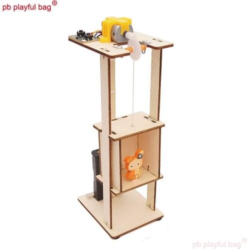 PB Playful Bag STEAM Education Elevator lift DIY handmade wooden assembled building block Childrens toys Creative gifts UG88