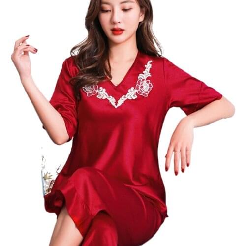 Womens Silk Satin Pajamas Pyjamas Set Sleepwear Pijama Couple Pajamas Suit Female Sleep Two Piece Set Loungewear