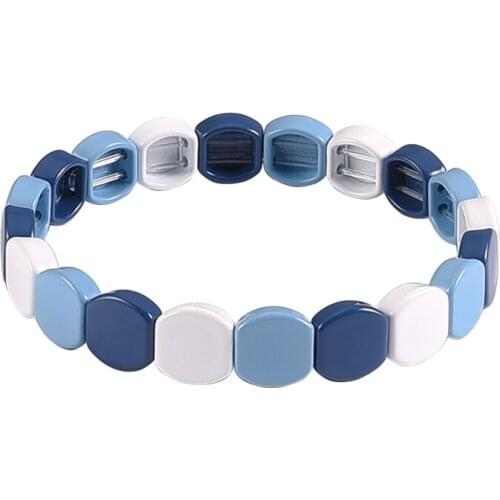 Rainbow Bracelet Bead Wrap Bracelet Women Arm Cuff Bohemian Enamel Metal Tile Bracelet Handmade Friendship Stackable Bracelet