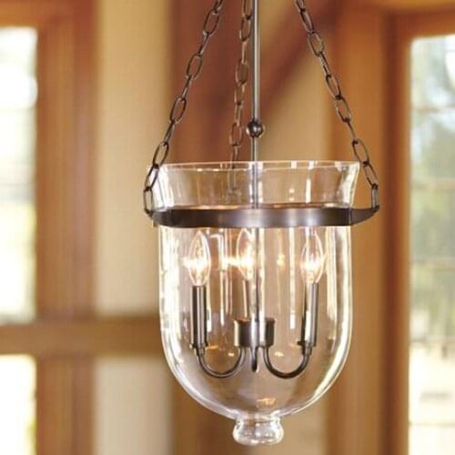 Retro Rustic Clear Glass 3 candle Lights Bell Jar pendant light lamp bar Antique Country Lighting Fixture Art decor restaurant