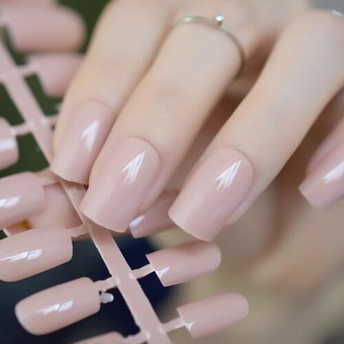 Misty Rose Fake Nails Light Nude Pink Square False Nails UV Effect Faux Ongles Nail Art Manicure Tool Daily Wear Full Tips