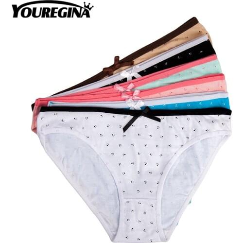 YOUREGINA Sexy Underwear Women Panties Cotton Lady Briefs Female Foot Print Bow Comfortable Girl Pants Cute 6pcs/lot M-XL