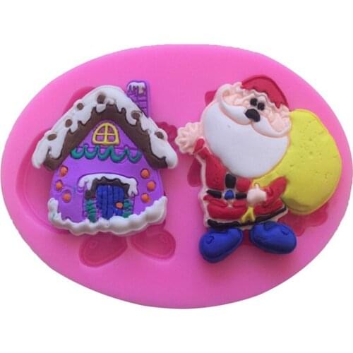 Santa Claus And Houses Silicone Mold Christmas Cake Decorating Tools Silicone Lace Mould Cake Mold Bakeware E663
