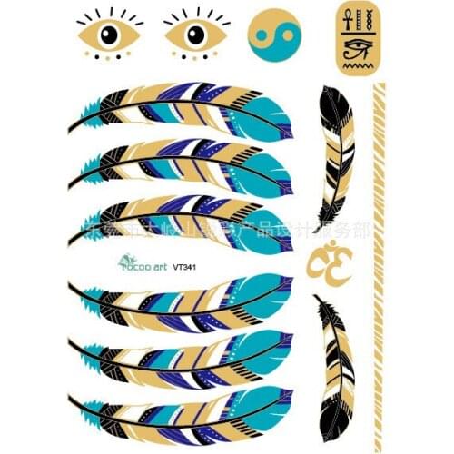 Waterproof Temporary Tattoo Sticker large size feather tattoo metallic eye tatto stickers flash tatoo fake tattoos