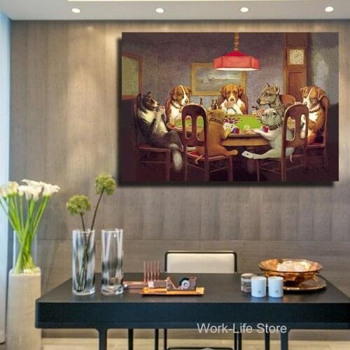 Funny Art Painting Wall Art Canvas Prints Dogs Playing Poker no Framed Animal Wall Pictures for Living Room Posters and Prints