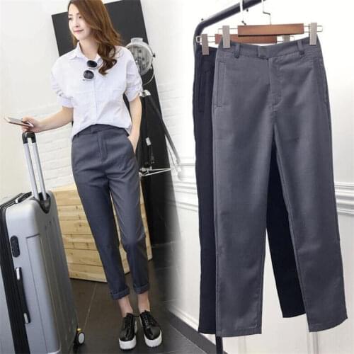 2020 New Fashion Spring Summer Women Elegant Long Trousers Formal Office Ladies Slim High Waist Solid Color Straight Pants A27