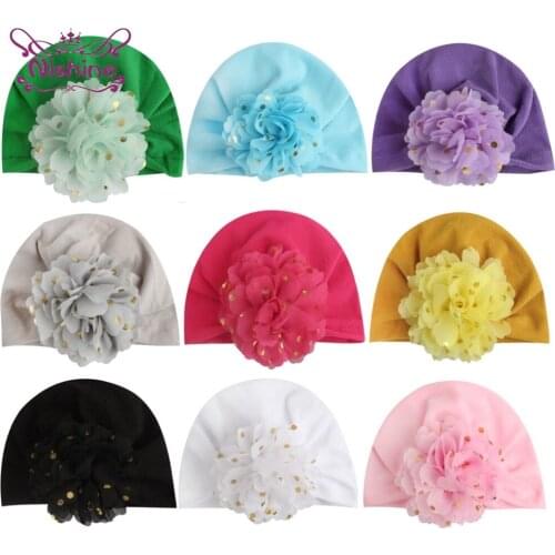 1 PCS 18*12 CM Comfortable Soft Baby Girls Indian Hats Cute Golded Dots Flower Infant Caps Clothing Decoration Photography Props