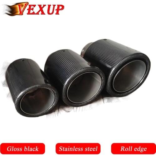 1PCS Car Exhaust Pipe Muffler Tail Pipe Muffer Tip Universal Tail Throat Stainless Steel Pipe Gloss Black Carbon Roll Edge