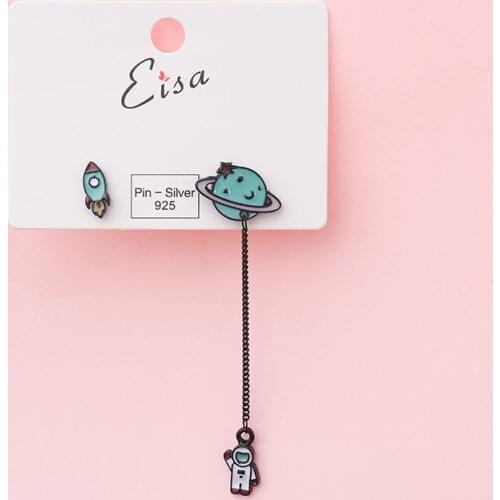 10Styles Adorable Enamel Earrings Suits Collections Spaceman Pegasus Star Asymmetric Stud Earrings for Women Girl Jewerly Gifts