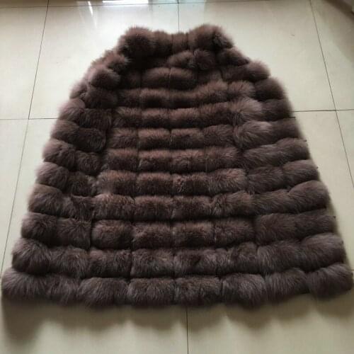 2021 real natural super long fox fur vest outerwear fur overcoat long design o-neck sweater vest waistcoat womens length 110cm