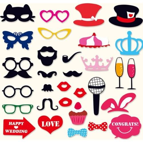 31pcs Fun Wedding Decoration Photo Booth Props DIY Paper Beard Crown Tie Mask Lips Photobooth Accessories Wedding Party Supplies