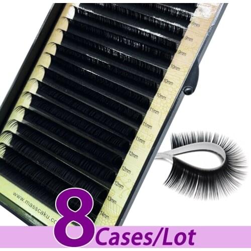 8pcs/lot Popular faux mink private label bulk pbt soft russian volume eyelash extension classic individual eyelash extension