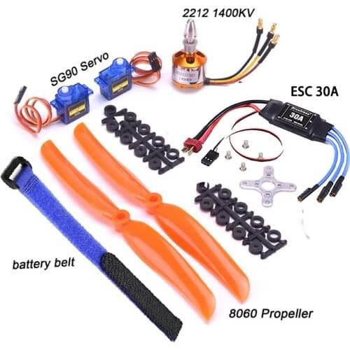 A2212 2212 1400KV Brushless Motor Brushless 30A ESC SG90 9G Micro Servo 8060 Propeller for RC Fixed Wing Plane Spare parts