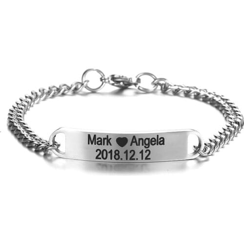 Engraved Name Bracelet Custom Nameplate ID Bracelet Personalized 316L Stainless Steel Bangle for Women Men Jewelry Gifts