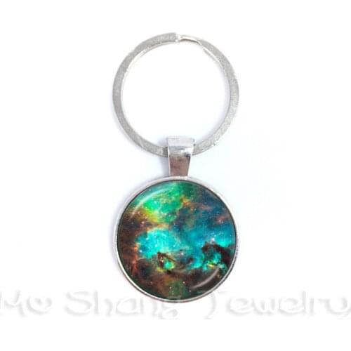 Galaxy Nebula Keychain Earth Moon Galaxy Universe Glass Cabochon Key Rings Fashion Key Holder Gift