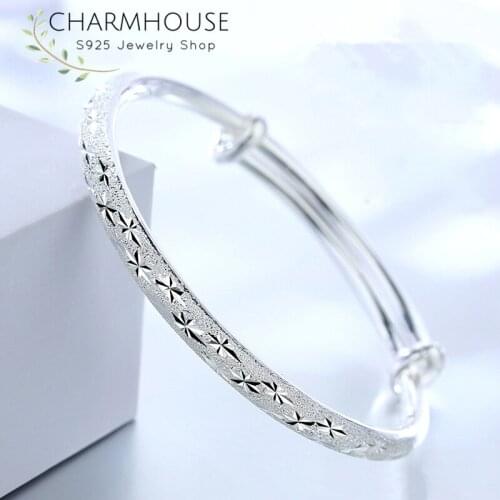 Pure Silver Cuff Bangles For Women Simple Stars Bangle & Bracelet Adjustable Pulseira Femme Wedding Jewelry Accesories Gifts