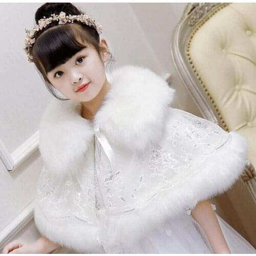 Kids Faux Fur Cape, Winter Flower Girl Cape, Wedding Shawls,Wraps For Girls, Kids Jacket